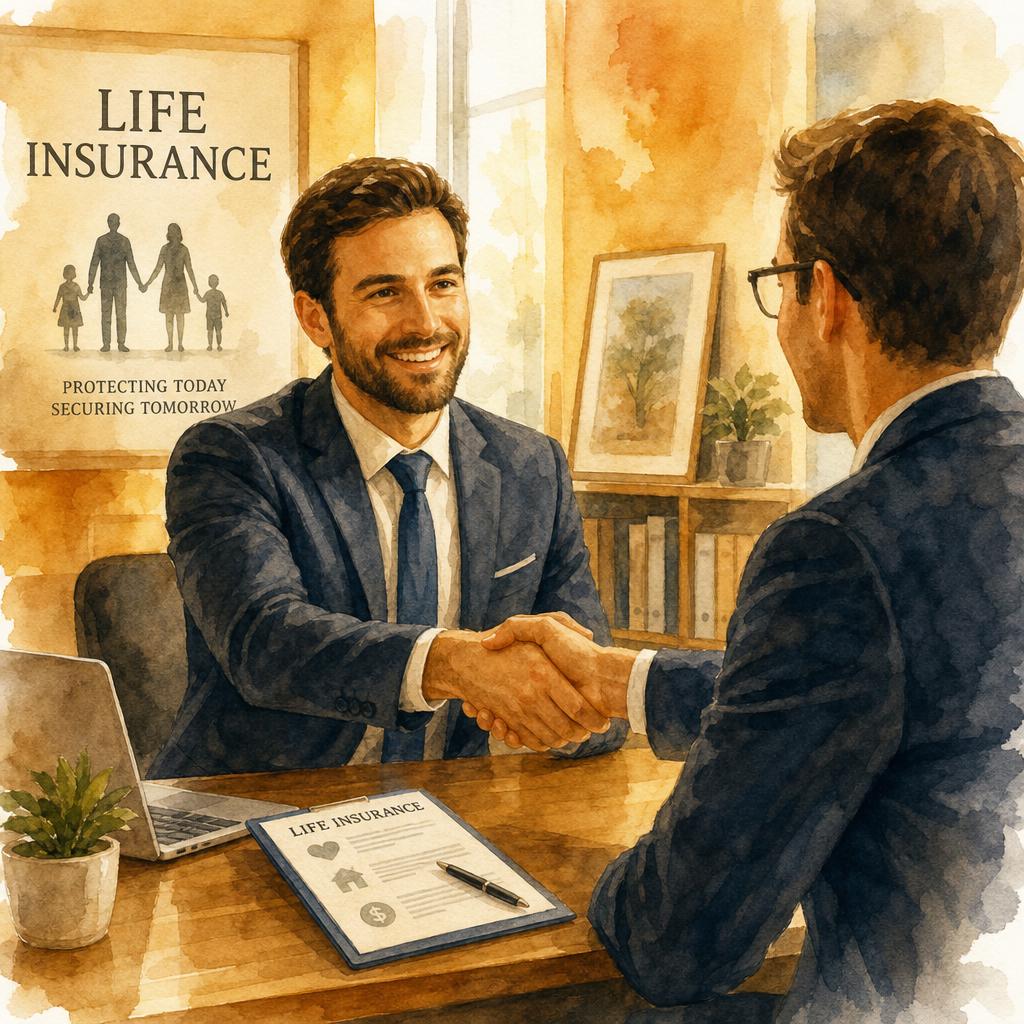 Two business partners shaking hands in an office