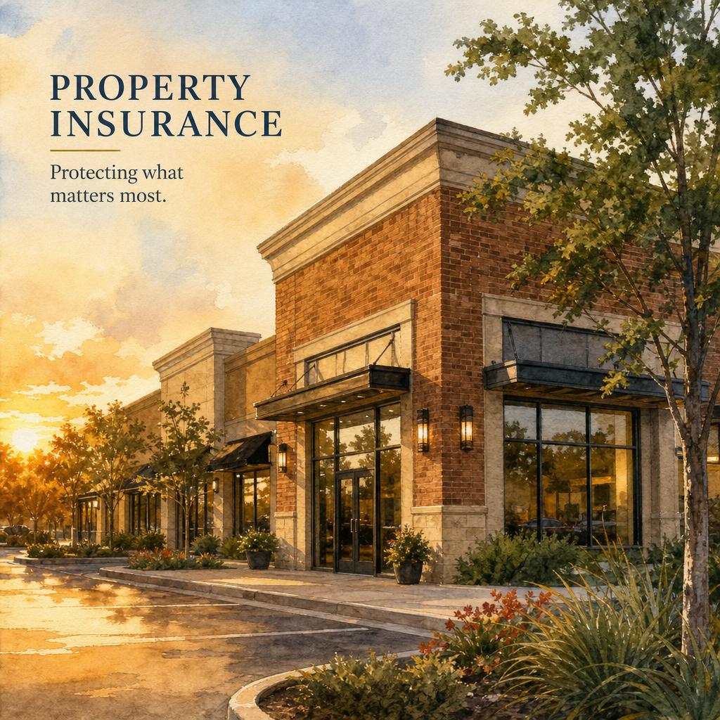 Commercial building at golden hour
